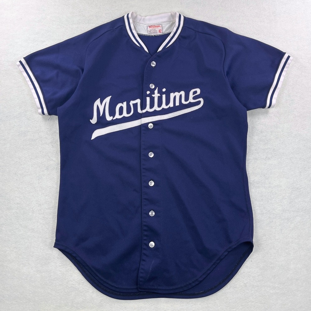 VTG 50s 60s Wilson Vintage Maritime Baseball Jersey Mens 42 Navy Blue Button Up
